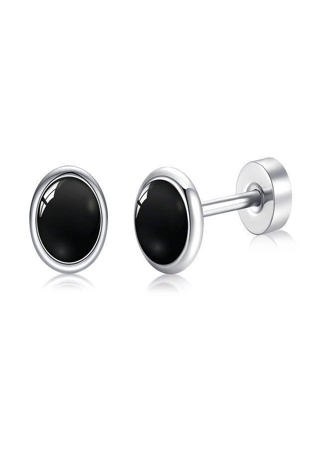 BLISI Black Onyx Pure Titanium Stud Earrings 4mm Natural Stone Women Earrings Hypoallergenic Gemstone Earring for Sensitive Ears 20G - Image 1